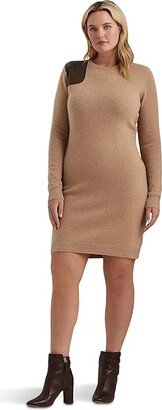 Plus Size Faux Leather Trim Wool Cashmere Dress (Classic Camel) Women's Sweater