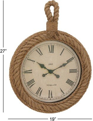 WILLOW ROW Beige Jute Wall Clock with Rope Accents