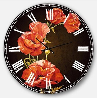 Designart Floral Oversized Round Metal Wall Clock - 36 x 36