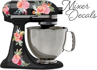 Coral & Red Watercolor Floral Stand Mixer Decal Set, Fits Kitchenaid Or Other Kitchen Mixer Brands, Incl. 6 Small Floral Stickers - Wbmix002