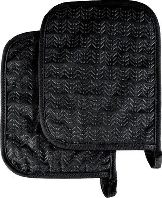 Pot Holder Set With Silicone Grip, Quilted And Heat Resistant (Set of 2) By Hastings Home (Black)