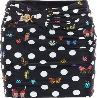 X Dua Lipa Polka Dots Printed Ruched Mini Swim Skirt