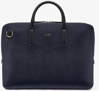 Mens Navy Panama Slim Lightweight Leather Briefcase