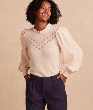 The Year-Round Balloon Sleeve Pompom Sweater - Dune