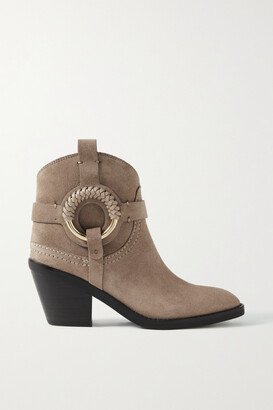 Hana Embellished Suede Ankle Boots - Brown