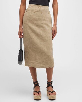 Vino Linen Midi Skirt with Button Detail