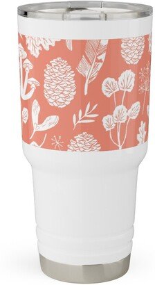 Travel Mugs: Nature Walk Block Print - Pink Travel Tumbler, 30Oz, Pink