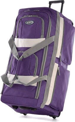 Olympia 22 Inch 8 Pocket Rolling Polyester Duffel Luggage Bag Suitcase with Push Button Hide Away Retractable Handle, Dark Lavender