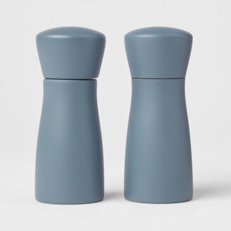 2pc Acacia Indented Salt and Pepper Grinder Set Blue