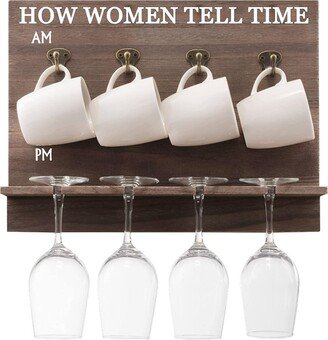 How Women Tell Time Wall Mounted Wine Rack with Wine Glasses and Coffee Mugs, Set of 9