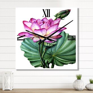 Designart 'Vintage Pink Lotuses In The Pond VI' Traditional Wall Clock Decor