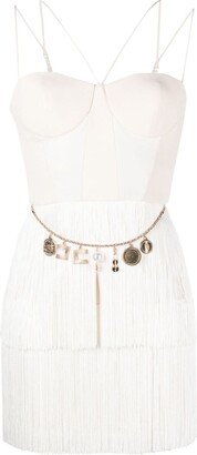 Chain-Embellished Fringed Minidress