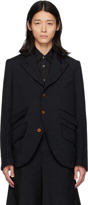 Black Peaked Lapel Blazer-AA