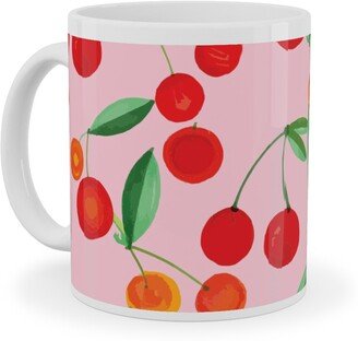 Mugs: Cherry Farm Ceramic Mug, White, 11Oz, Pink