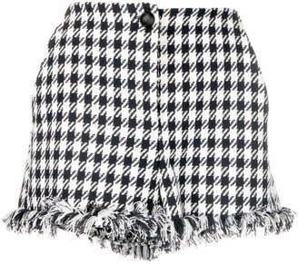 Houndstooth Frayed-Edge Shorts