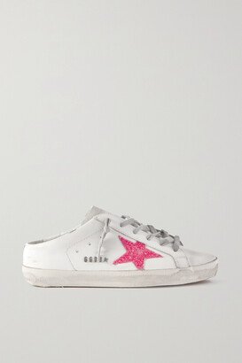 Superstar Distressed Glittered Leather Slip-on Sneakers - White