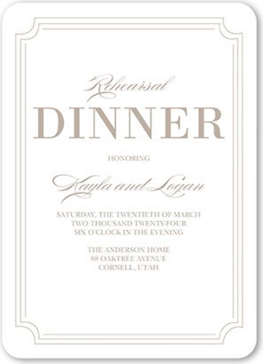 Rehearsal Dinner Invitations: Serene Soiree Rehearsal Dinner Invitation, White, 5X7, Matte, Signature Smooth Cardstock, Rounded