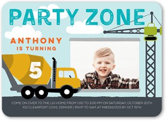 Baby Boy's 1St Birthday Invitations: Party Zone Birthday Invitation, Grey, 5X7, Standard Smooth Cardstock, Rounded