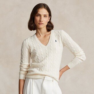 Cable-Knit Wool-Cashmere V-Neck Sweater-AG