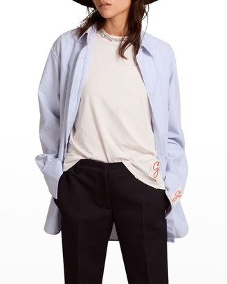 Striped Boyfriend Button-Front Shirt-AA