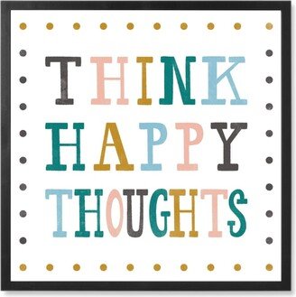 Photo Tiles: Think Happy Thoughts - Multi On White Photo Tile, Black, Framed, 8X8, Multicolor