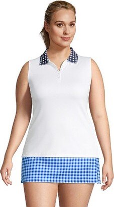 Draper James x Women's Plus Size Sleeveless Supima Polo Shirt - 2x - White/Navy Gingham Mix