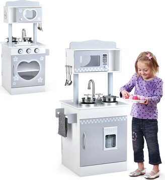 Kids Kitchen Play Set Pretend Wooden Play Kitchen with Ice Dispenser