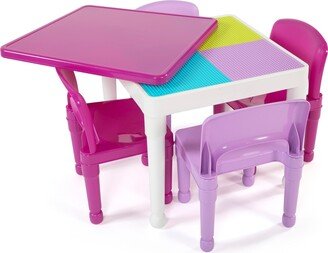 Kids 2-In-1 Activity Table Set w/ 4 Chairs & 100 Pc Block Starter Set