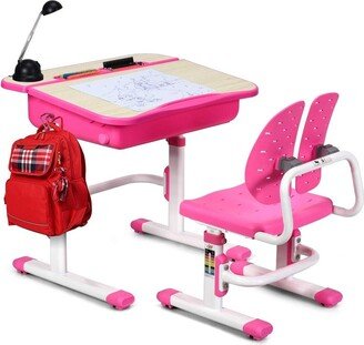 Kids Desk and Chair Set Children's Study Table Storage-Pink - 26.5