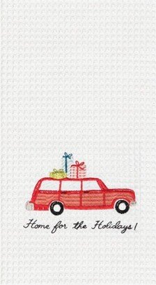 Home For Holidays Car Embroidered & Waffle Weave Kitchen Towel