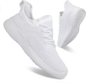 Flysocks Slip On Sneakers for Women-Fashion Sneakers Walking Shoes Non Slip Lightweight Breathable Mesh Running Shoes Comfortable All White 6.5