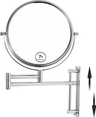 CoolArea 8 in. Small Round 7X HD Magnifying Double Sided Height Adjusted Telescopic Bathroom Makeup Mirror in Chrome Finish