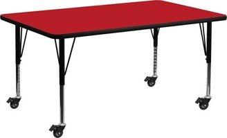 Mobile 24''W x 60''L Rectangular Red HP Laminate Activity Table - Height Adjustable Short Legs
