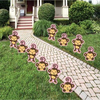 Big Dot Of Happiness Pink Monkey Girl - Lawn Decor - Outdoor Party Yard Decor - 10 Pc