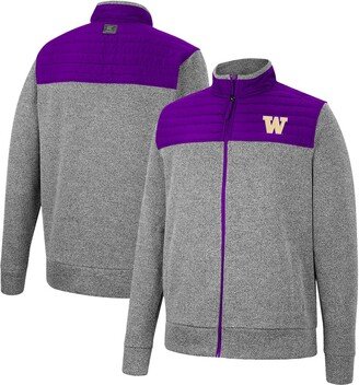 Men's Charcoal, Purple Washington Huskies Putter Herringbone Full-Zip Jacket - Charcoal, Purple