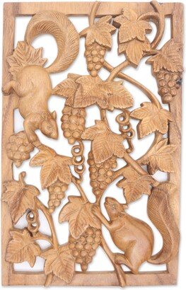 Handmade Hungry Squirrel Wood Relief Panel