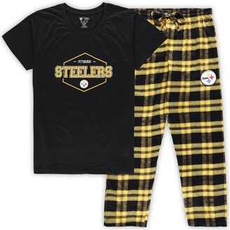 Women's Concepts Sport Black, Gold Pittsburgh Steelers Plus Size Badge T-shirt and Pants Sleep Set - Black, Gold