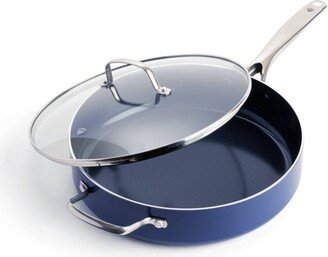 5qt Aluminum Ceramic Nonstick Covered Saute Pan with Helper Handle Blue