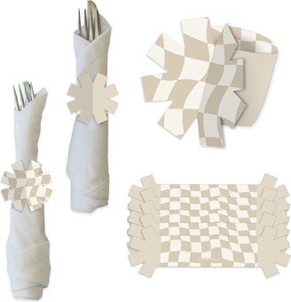 Big Dot Of Happiness Tan Checkered Party - Paper Napkin Holder - Napkin Rings - Set of 24 - Beige/khaki