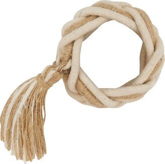 Saro Lifestyle Artisanal Braided Tassel Napkin Ring (Set of 4), Off-White