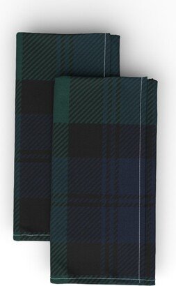 Cloth Napkins: Blackwatch Tartan - Black Cloth Napkin, Longleaf Sateen Grand, Black