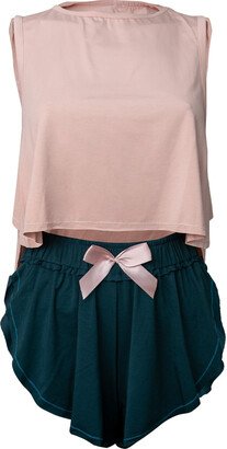 Loreen Label Crop Top & Butterfly Shorts - Emerald Green X Powder Rose