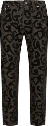 Loose stretch jeans with flocked print