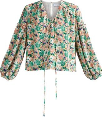 Floral Open Sleeve Blouse - Green