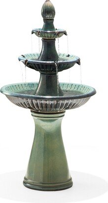 Oversized 3 Tier Ceramic Outdoor with Pump and Led Light Fountain, 45.25
