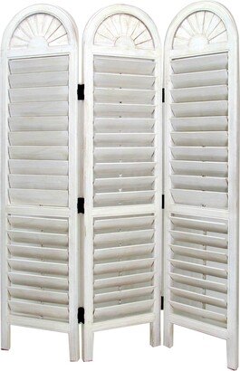 Wooden 3 Panel Room Divider with Slatted Shutter Design, White