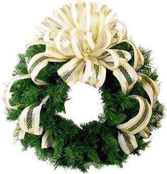 Creative Displays 26In Evergreen Holiday Wreath With Cream And Gold Ribbon Bow