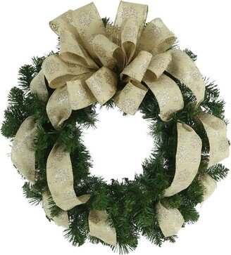 Creative Displays 26In Evergreen Holiday Wreath With Tan Glitter Snowflake Bow