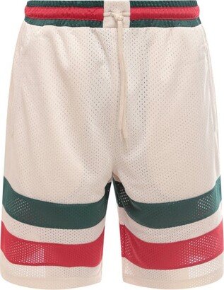 Logo Embroidered Wed Striped Bermuda Shorts