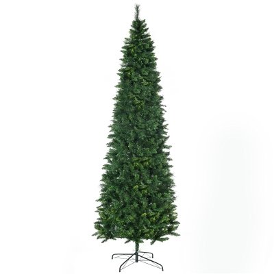 9' Artificial Pencil Christmas Trees, with Auto Open, Steel Base, Pine Needles, for Home Xmas Decoration